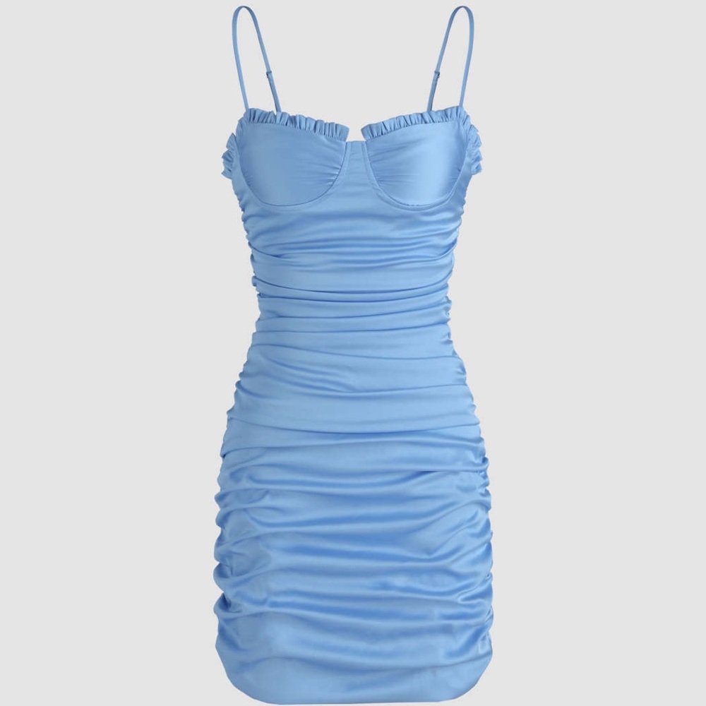 Cider Blue Valentine Ruched Mini Dress
